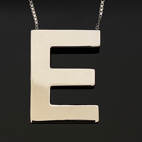 Solid Sterling Silver  Letter- E -Initial Necklace - Picture 1 of 9